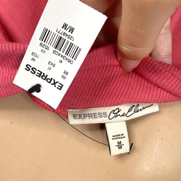 NWT Express One Eleven Pink Bell Tied Sleeve Off Shoulder Sweatshirt Pullover M - Picture 10 of 11